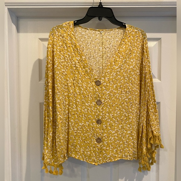 Yellow floral and tassel blouse - Picture 2 of 9
